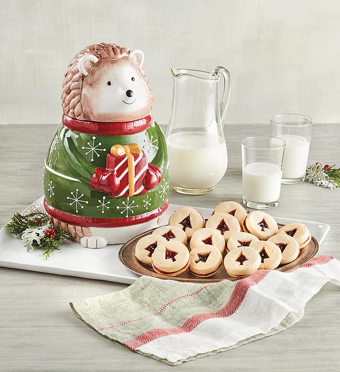 Holiday Hedgehog Cookie Jar with Cookies